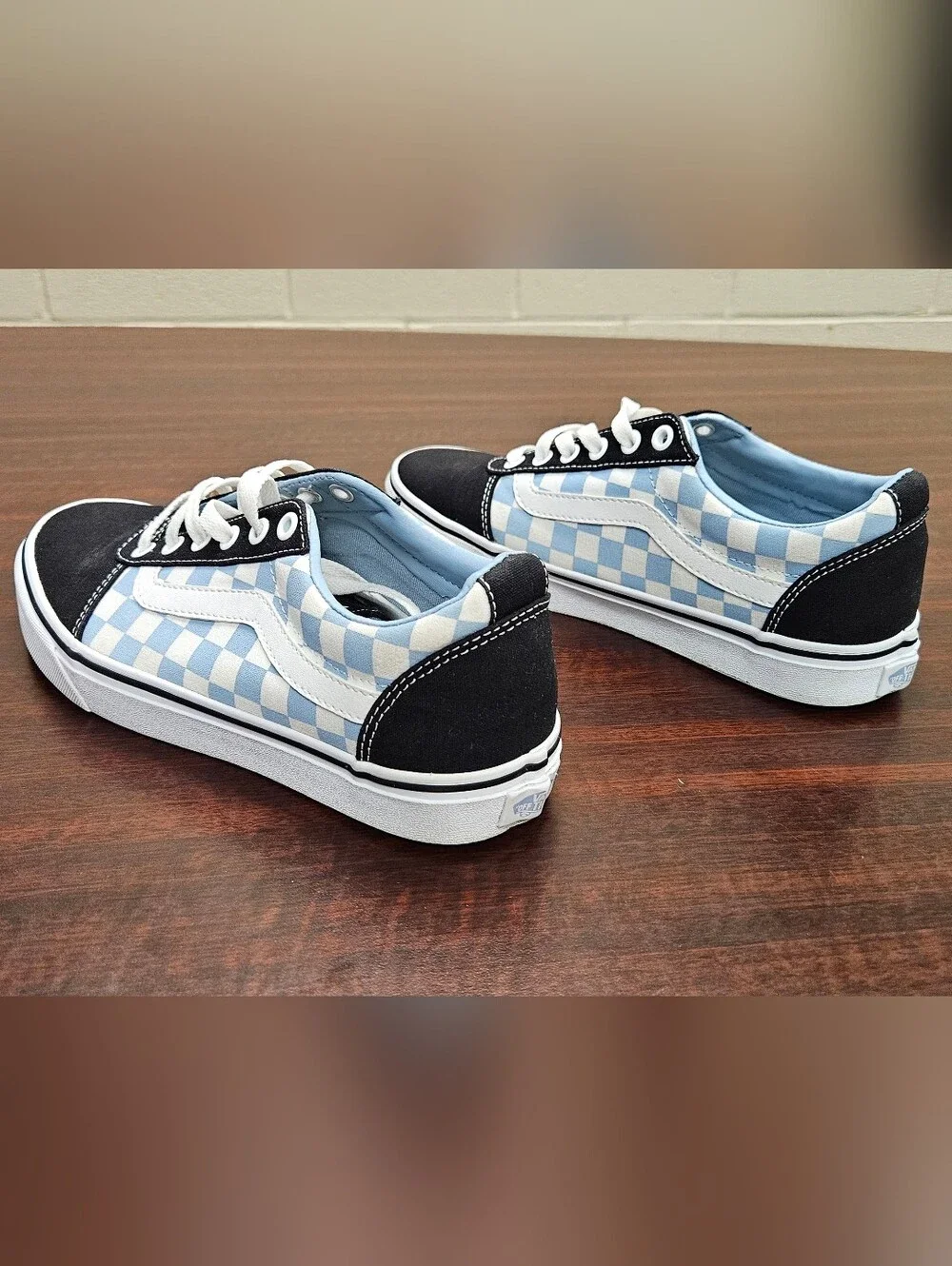Vans Checkerboard Low-Top Sneakers in Black and Light Blue
